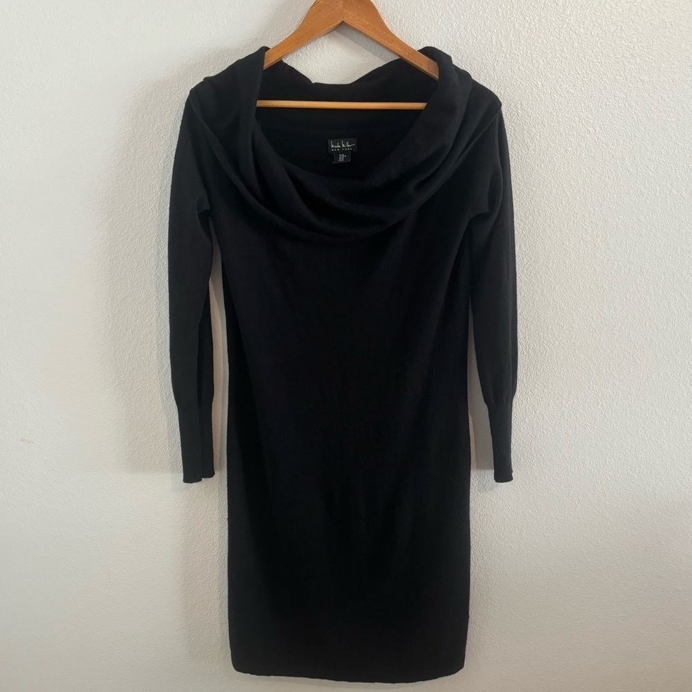 Nicole Miller Black Off-Shoulder Holiday Party Sweater Dress M Modal+Wool Blend - Picture 3 of 12